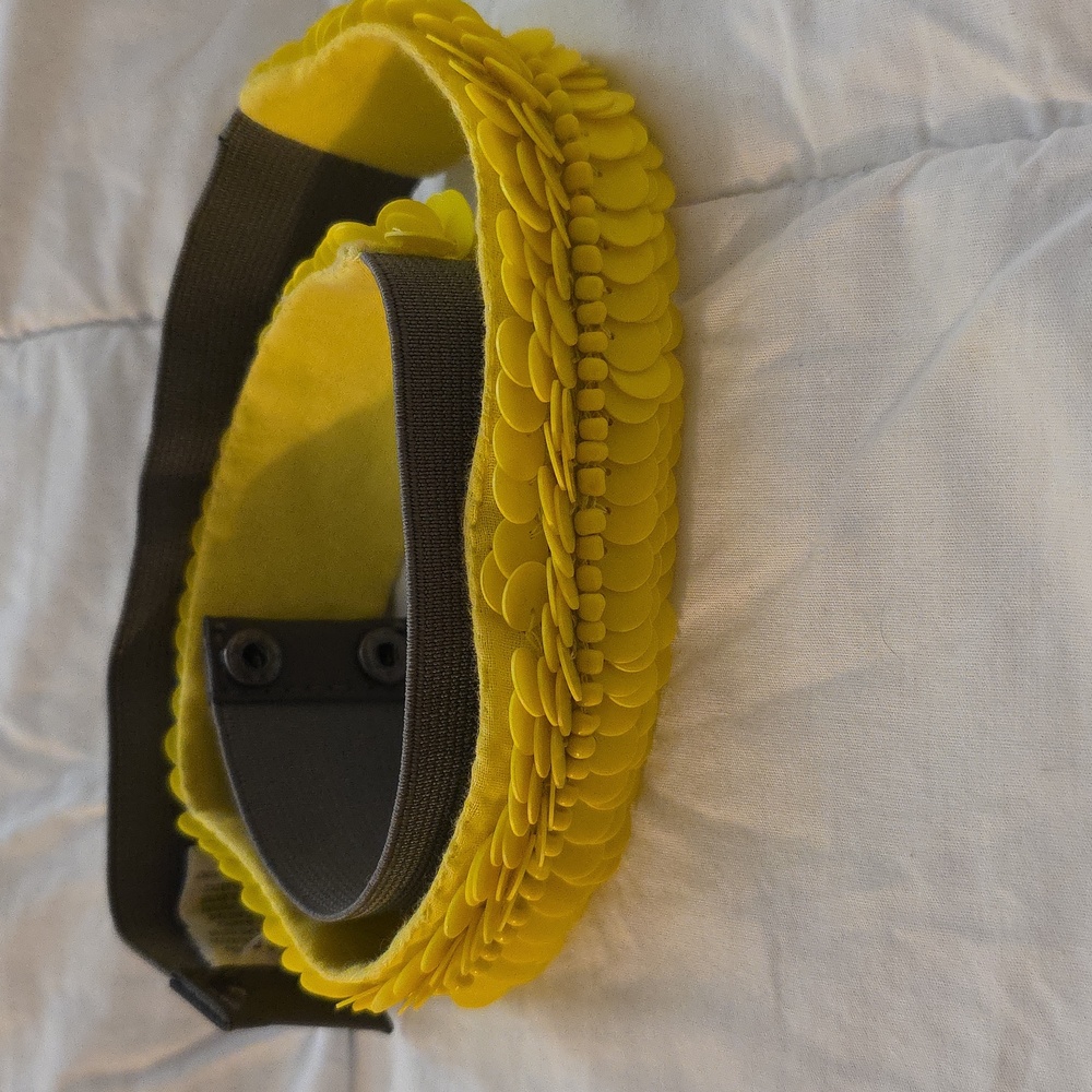 LOFT Gray Fabric w Metal Accents W Yellow Plastic Circles 28 Inches Unstretched